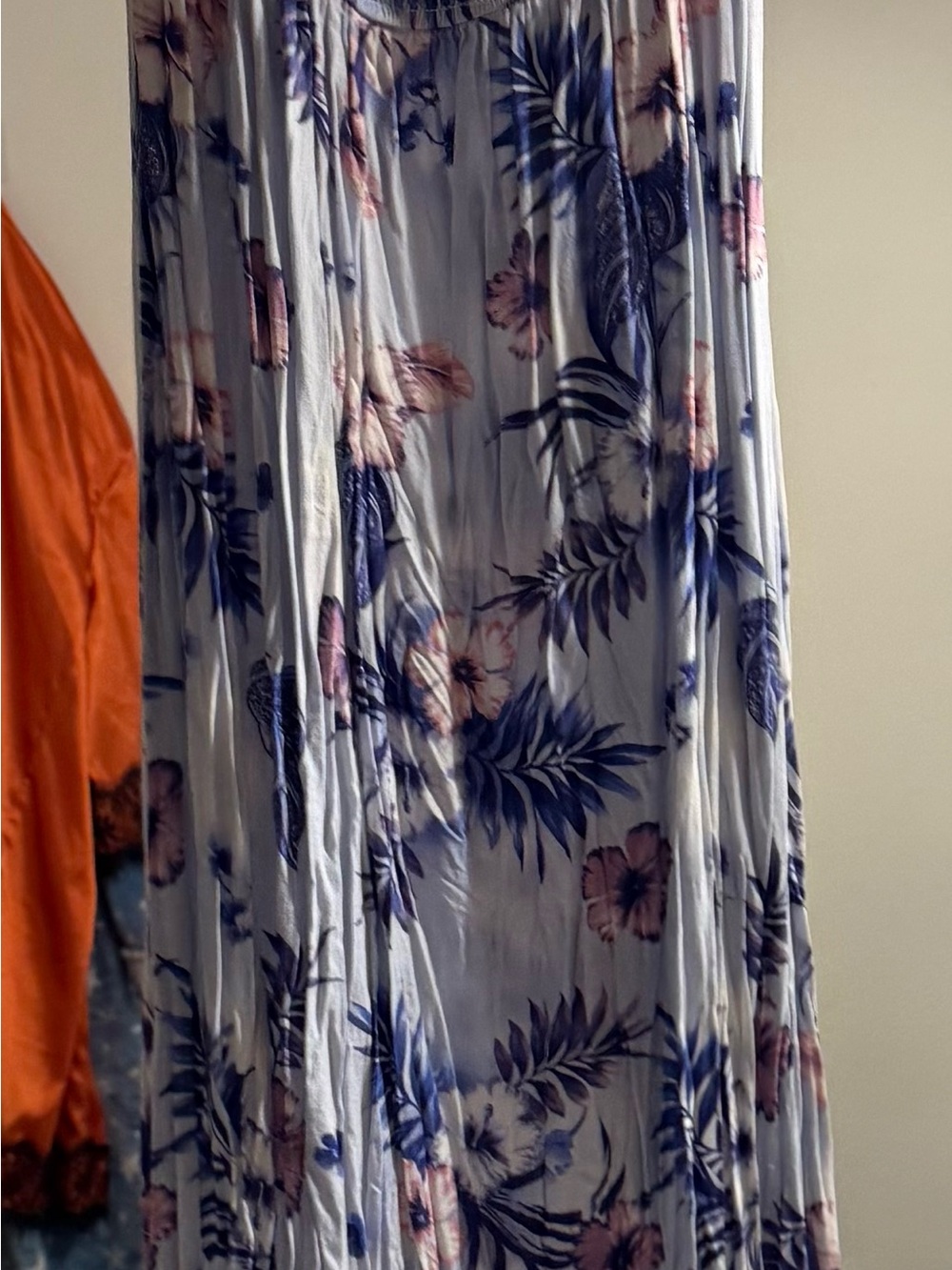 Light Blue Floral Pleated Maxi Dress
